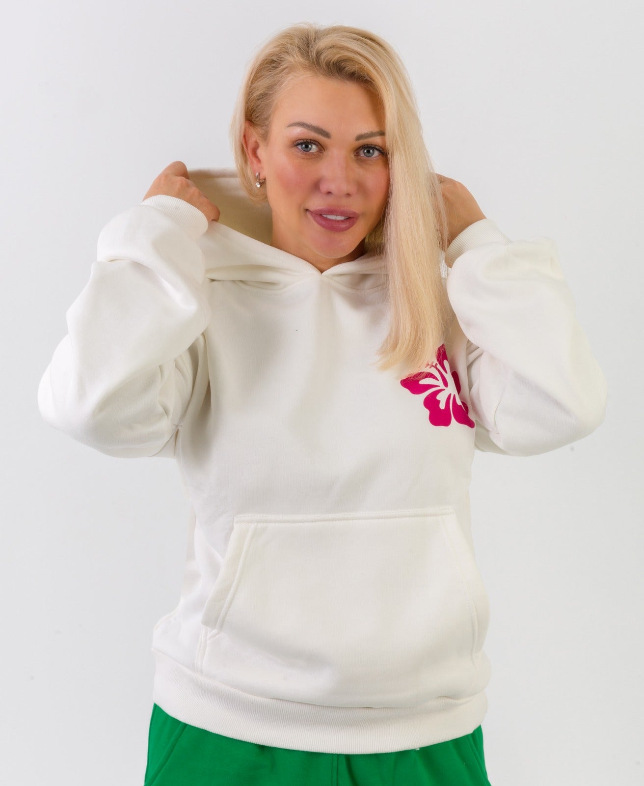 Classic White Hoodie – Red Print Edition