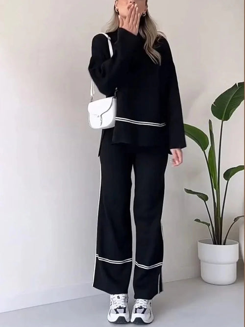Original Lycra Set – 2 Pieces (Top + Pants) in Black with Line Detail