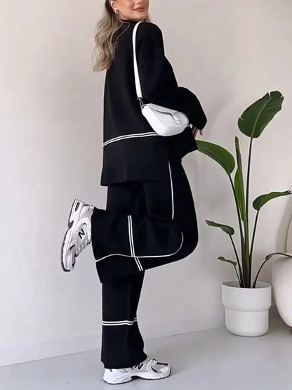 Original Lycra Set – 2 Pieces (Top + Pants) in Black with Line Detail