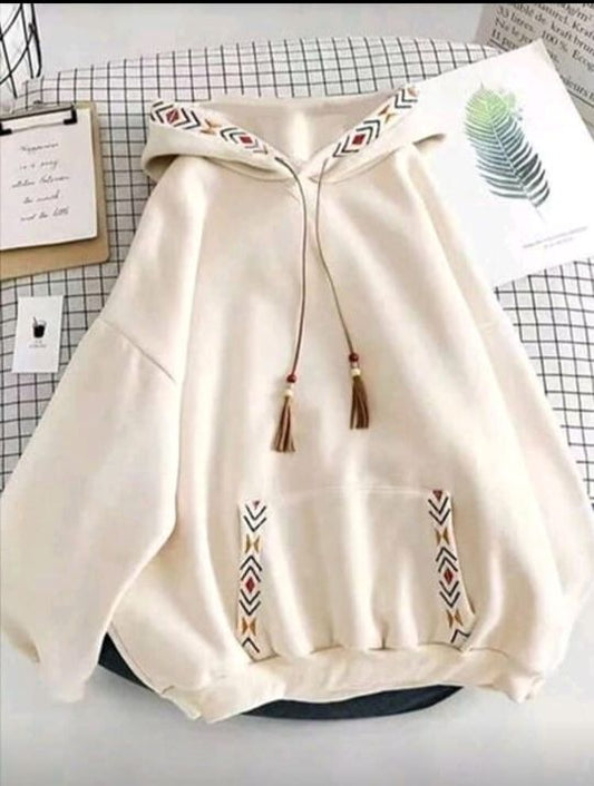 Beige Drawstring Hoodie