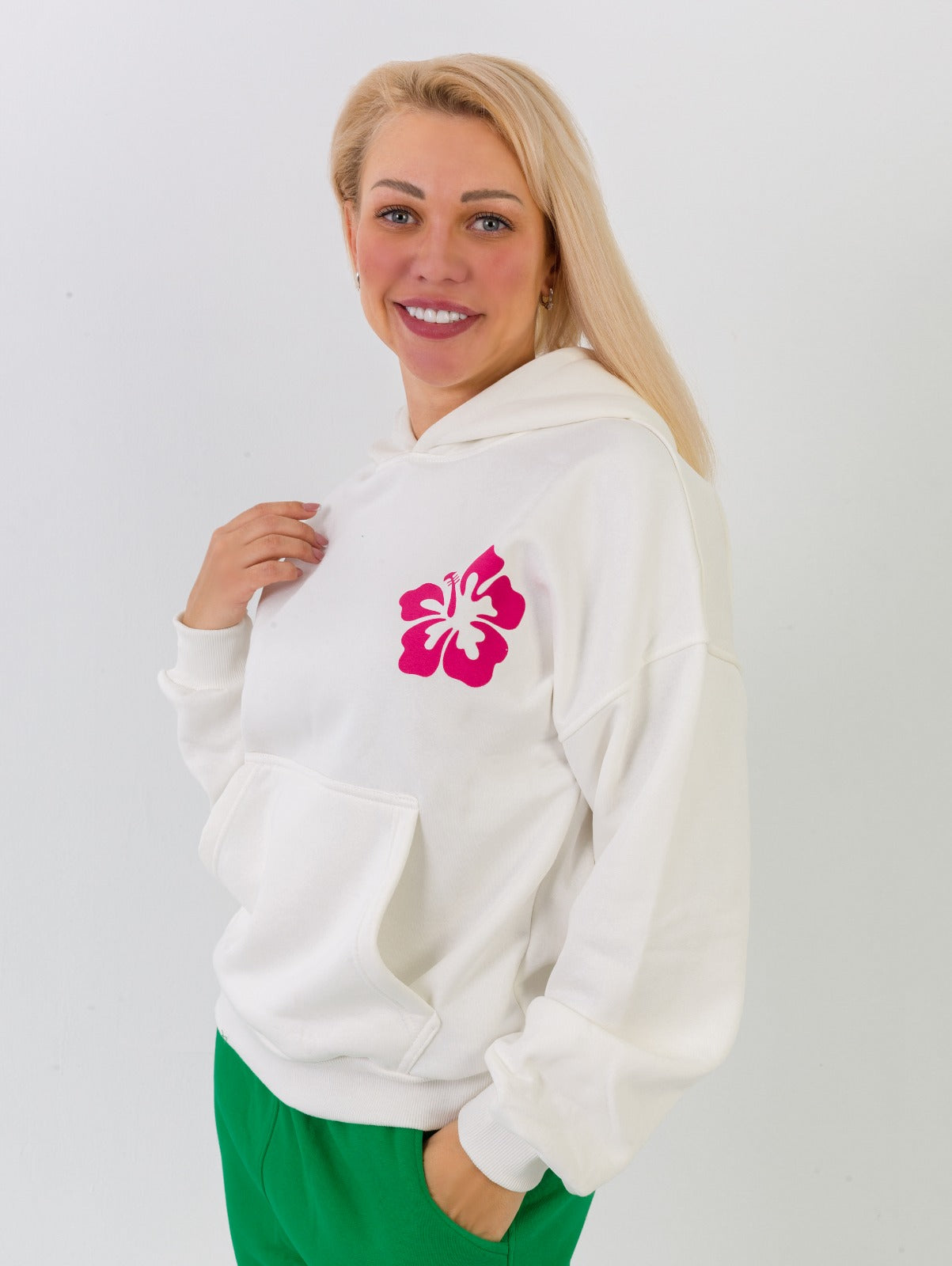 Classic White Hoodie – Red Print Edition