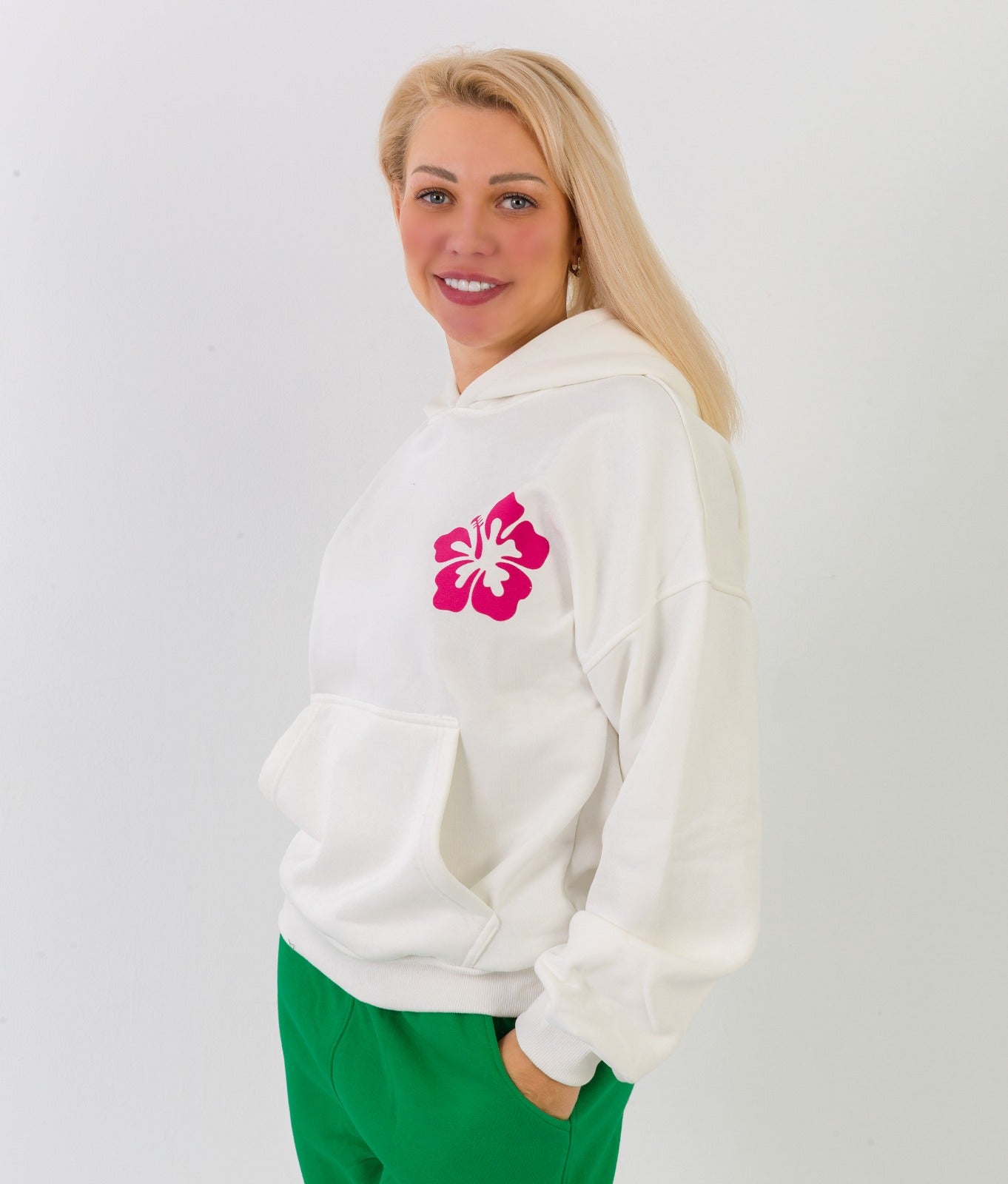 Classic White Hoodie – Red Print Edition